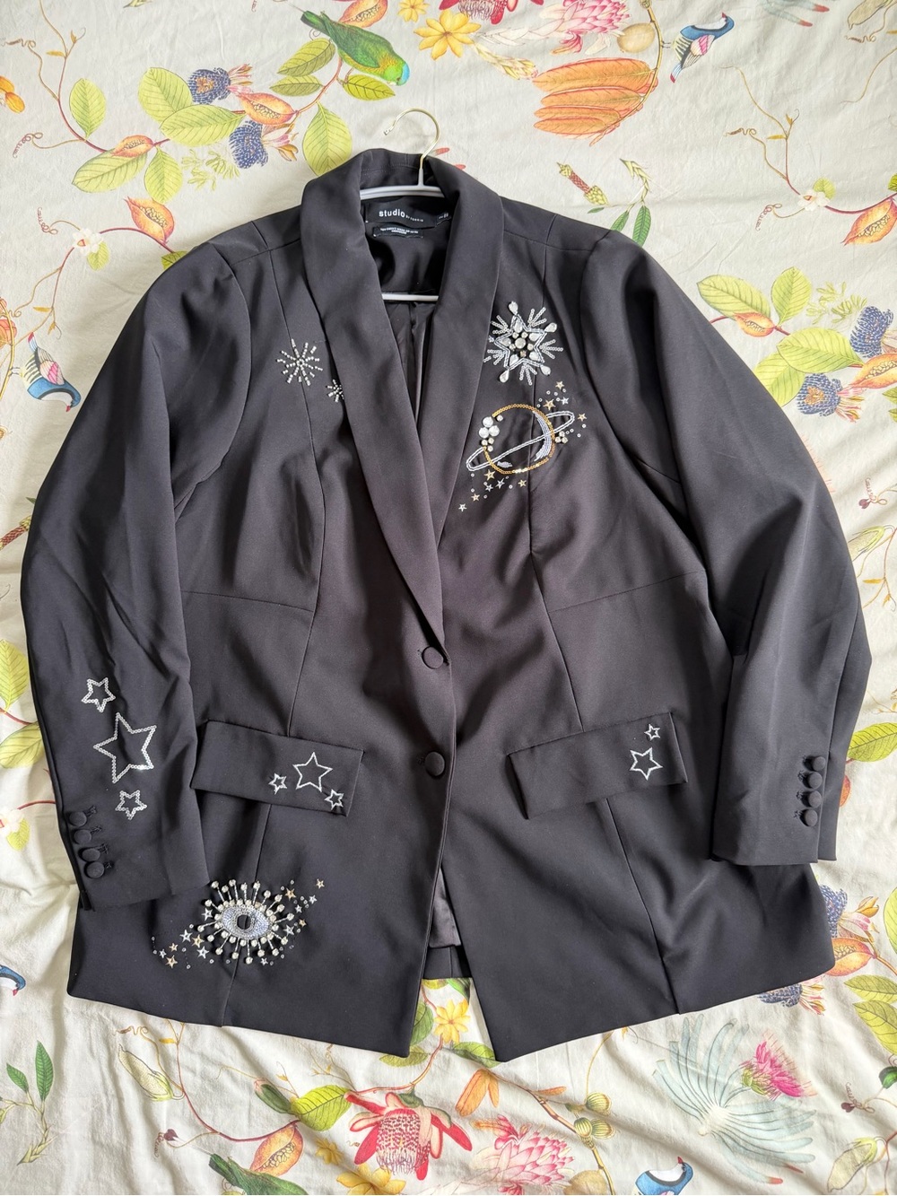 Studio by Torrid Refined Crepe Embroidered Celestial Blazer Size 2 Deep Black
